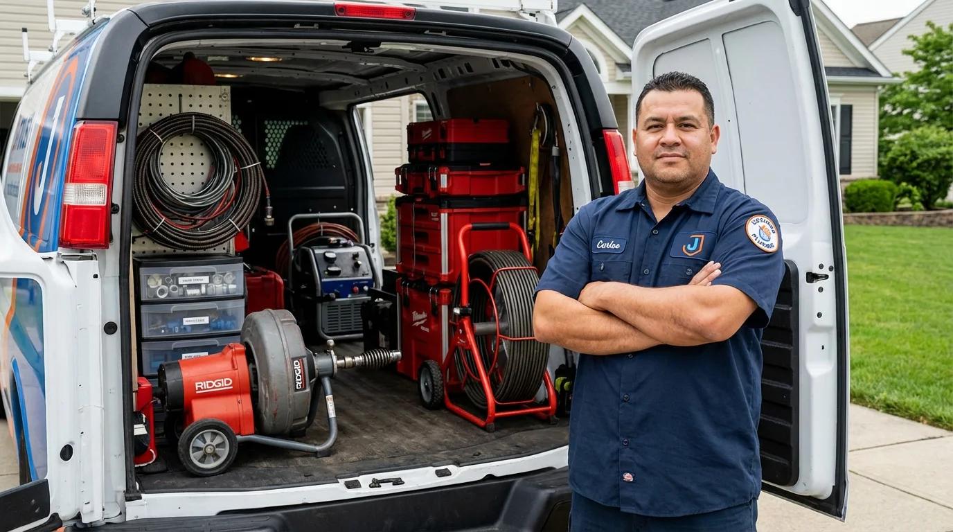 Professional drain cleaning equipment and Johns Plumbing LLC plumber in Vermilion