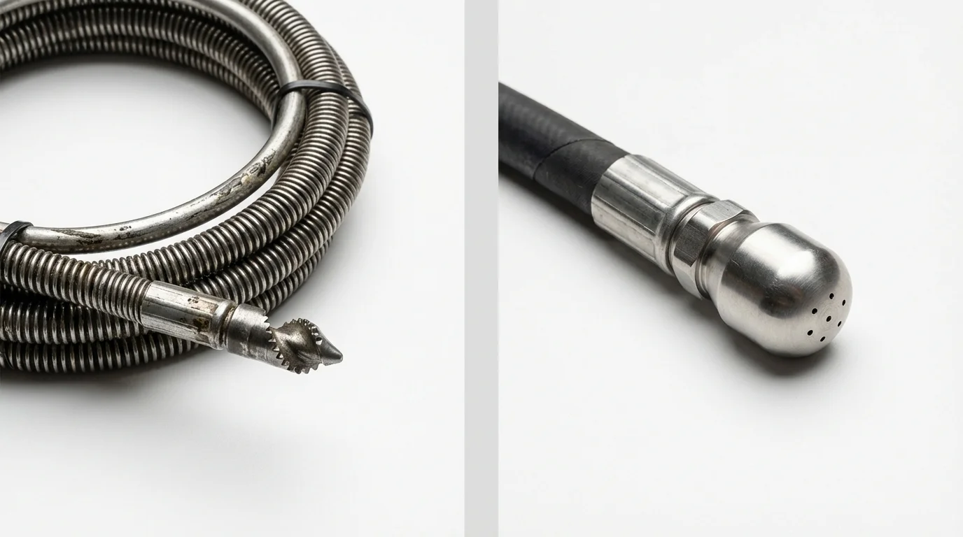 Drain snake cable and hydro jetting nozzle used for drain cleaning in Vermilion, OH