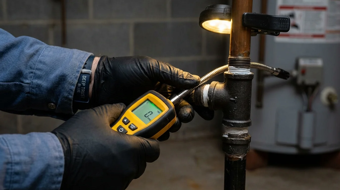 Gas leak detection with electronic sniffer by Johns Plumbing LLC in Vermilion