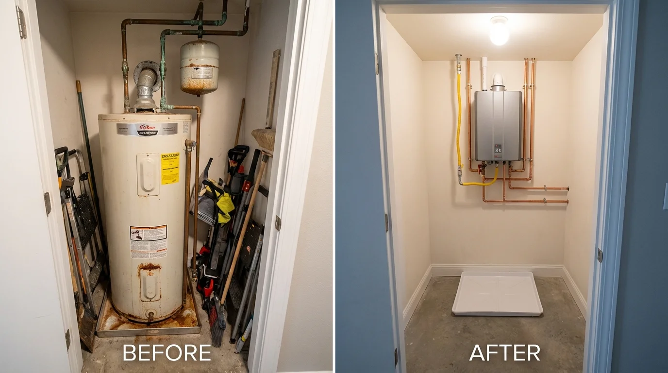 Tank water heater versus wall-mounted tankless unit comparison for Vermilion, OH homeowners